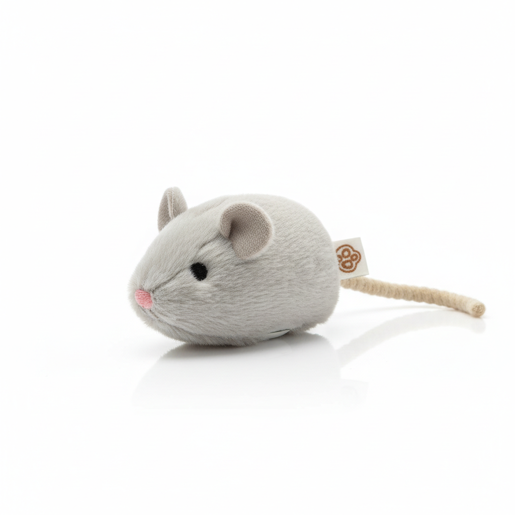 Rato de pelúcia squeaky para gatos em fundo branco
